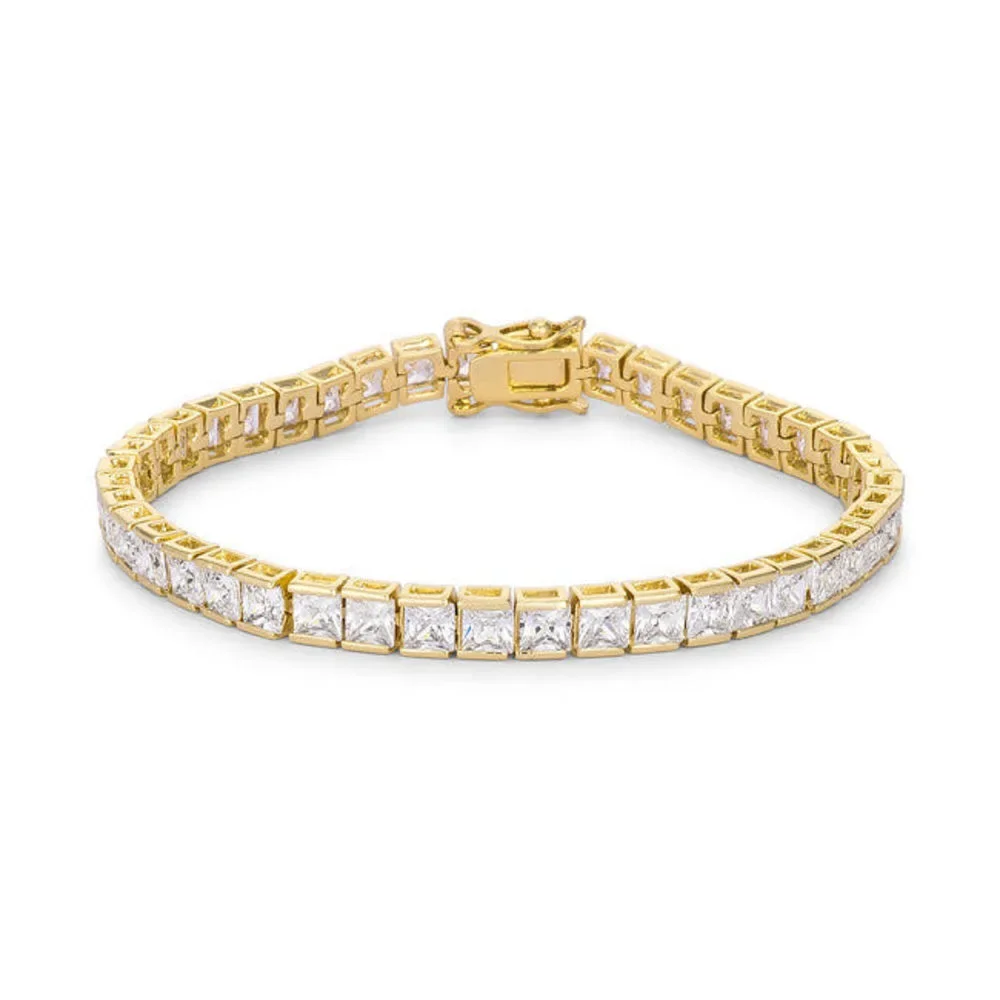 Princess Cut CZ Gold Tone Tennis Bracelet - Picture 1 of 3
